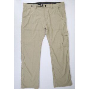 Prana Pants Men 40x32 Khaki Stretch Zion II Hiking Belted Cargo Roll Up‎ Hem